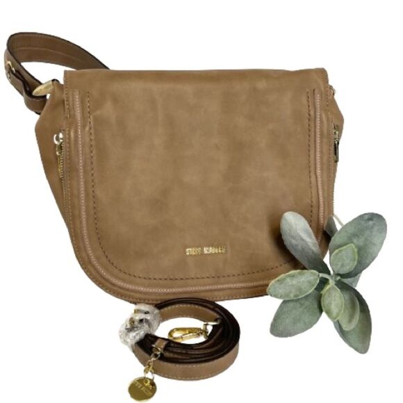 Steve Madden Handbags - Steve Madden Vegan Flap Messenger Crossover Mocha Tan Shoulder Bag Purse